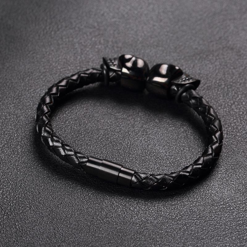 Black Leather Skull Bracelet - Image 4