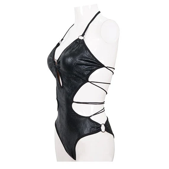 Black Liquid Patent Swimsuit - Image 7