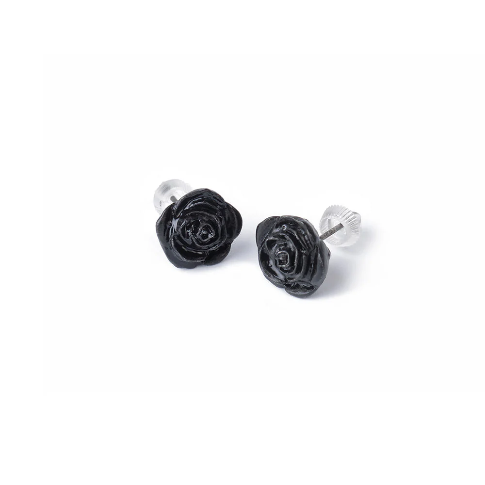 Black Rose Stud Earrings - Image 2