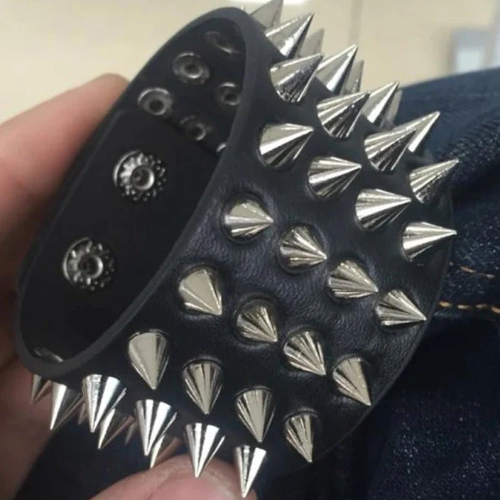 Four Row Spiked Metal Cuff - Image 7