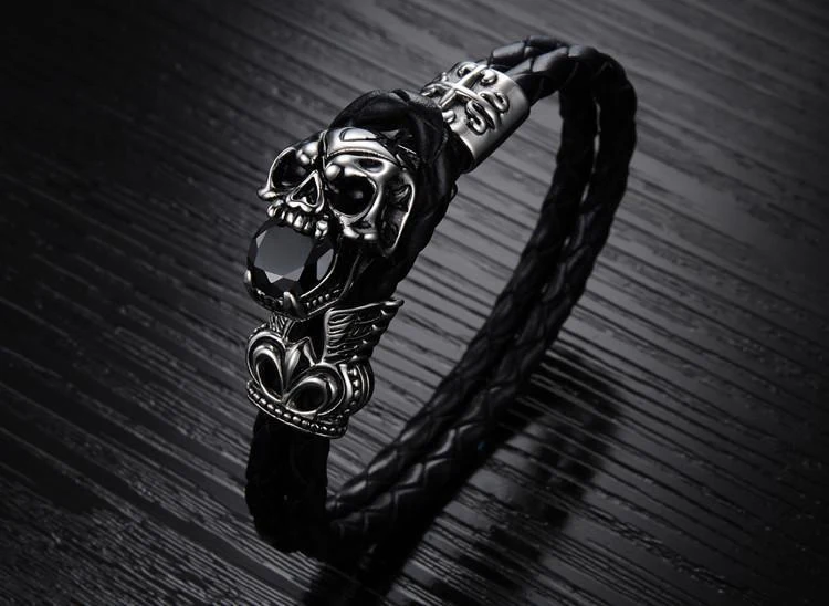 Genuine Leather Skull Bracelet - Image 2