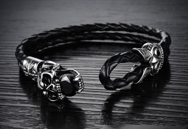 Genuine Leather Skull Bracelet - Image 3