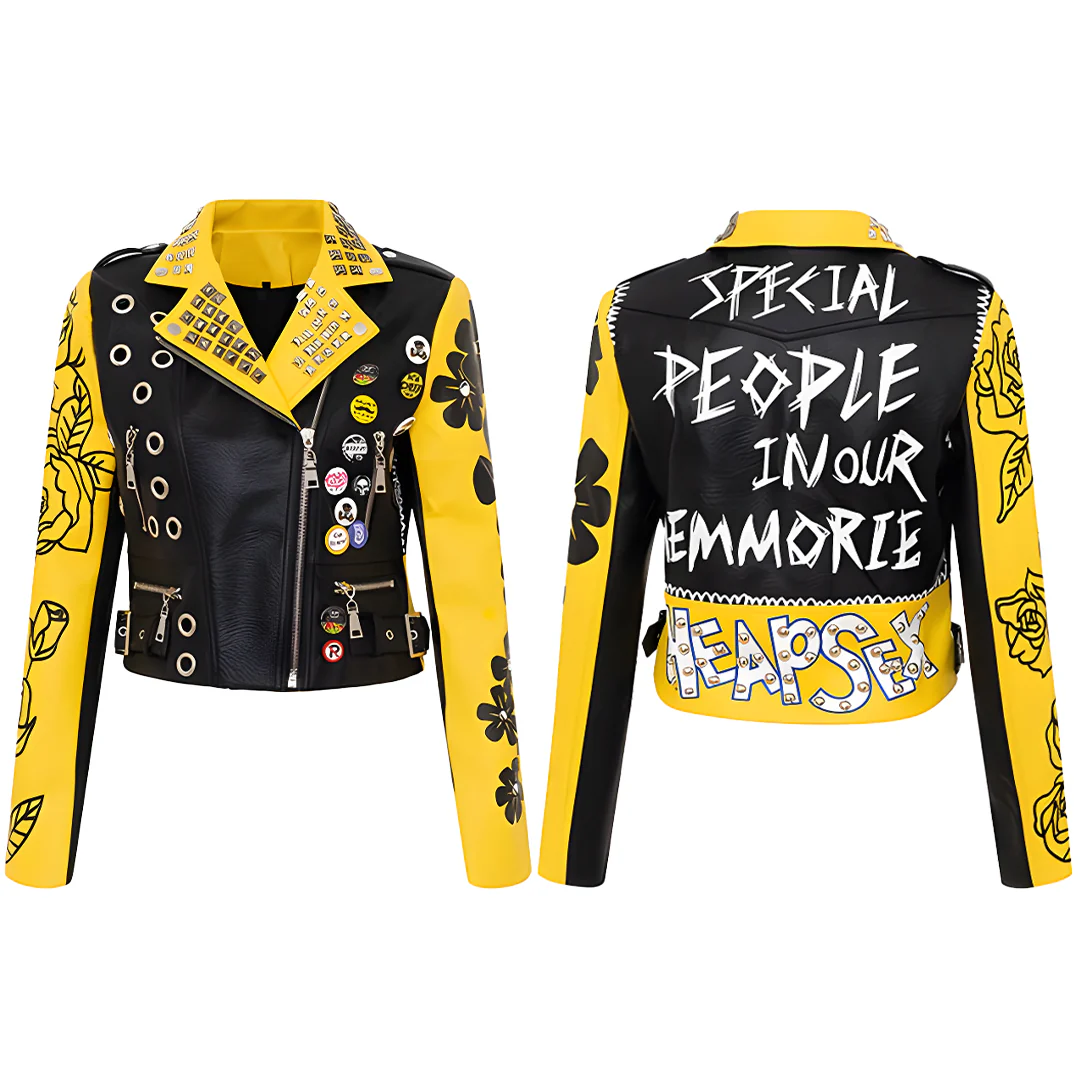 Graffiti Rebel Rivet Leather Jacket - Image 3