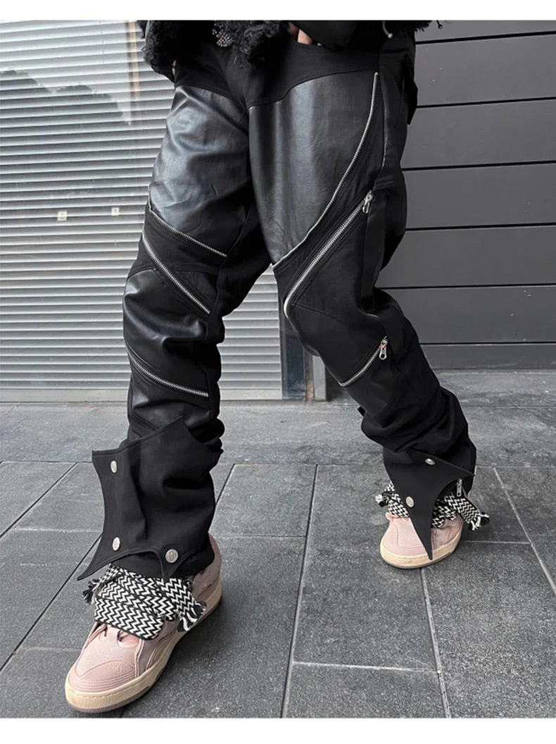 Leather Patchwork Pants - Image 3