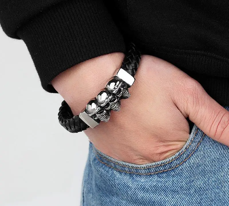 Leather Skull Bracelet - Image 2