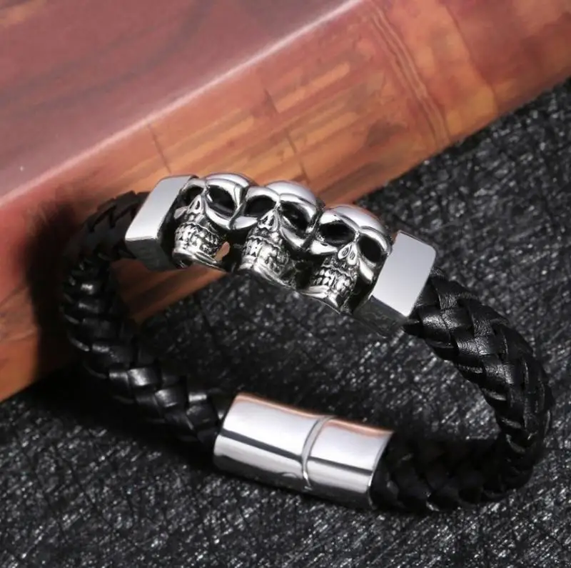 Leather Skull Bracelet - Image 3