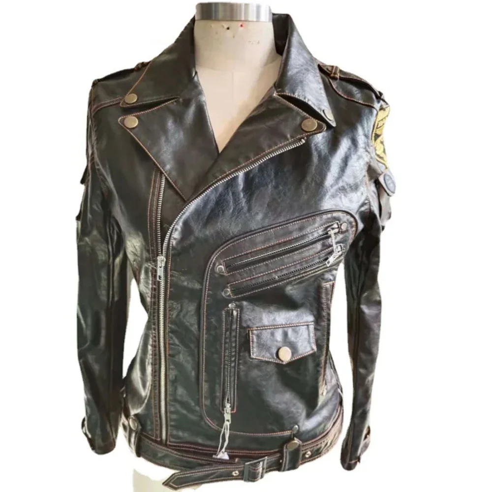 Men's Biker Leather Jacket Black - Image 2