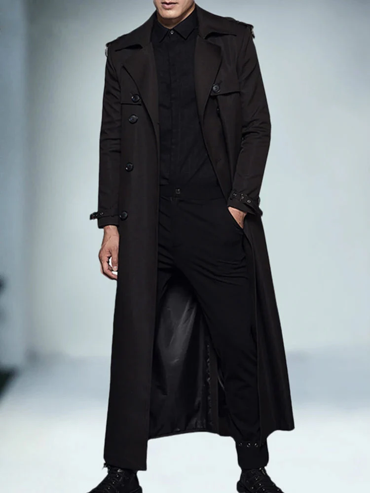 Men's Extra Long Trench Coat Black - Image 2
