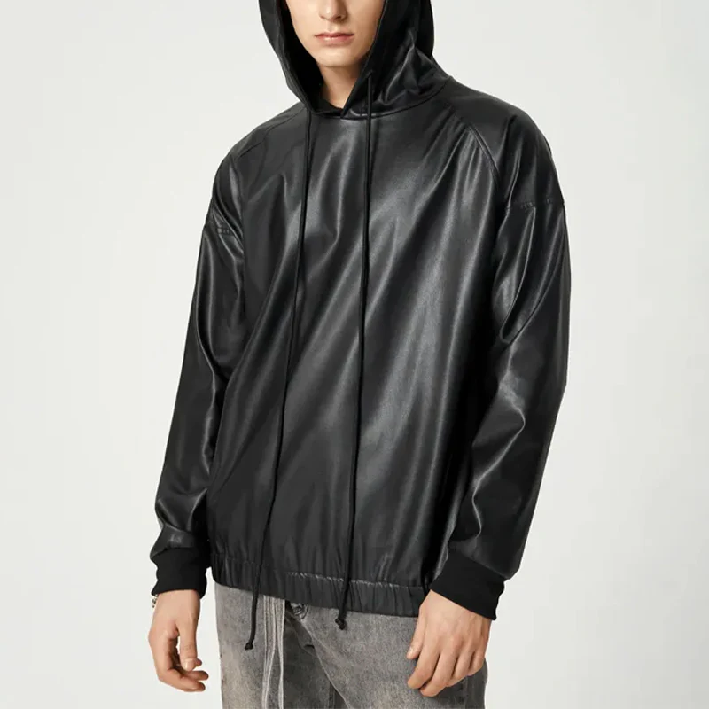 Men's Faux Leather Hoodie - Image 2