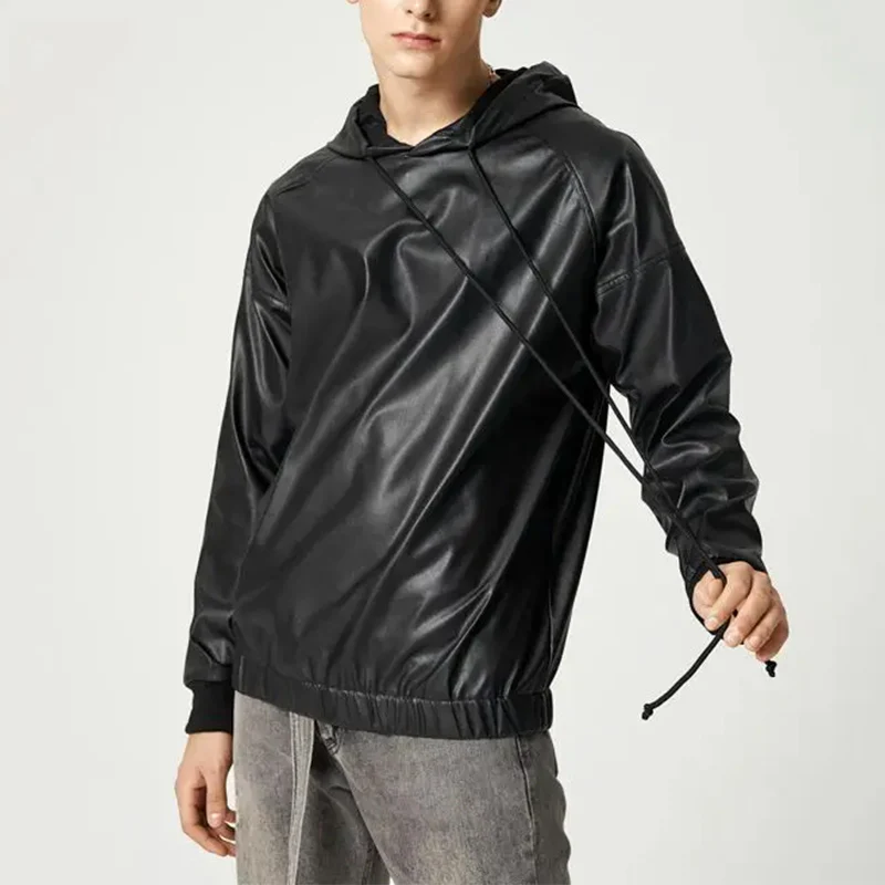Men's Faux Leather Hoodie - Image 3