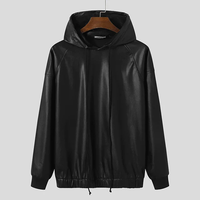 Men's Faux Leather Hoodie - Image 4