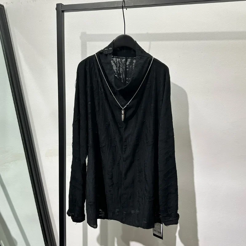 Men's Gothic Ripped Sweater Gray - Image 2