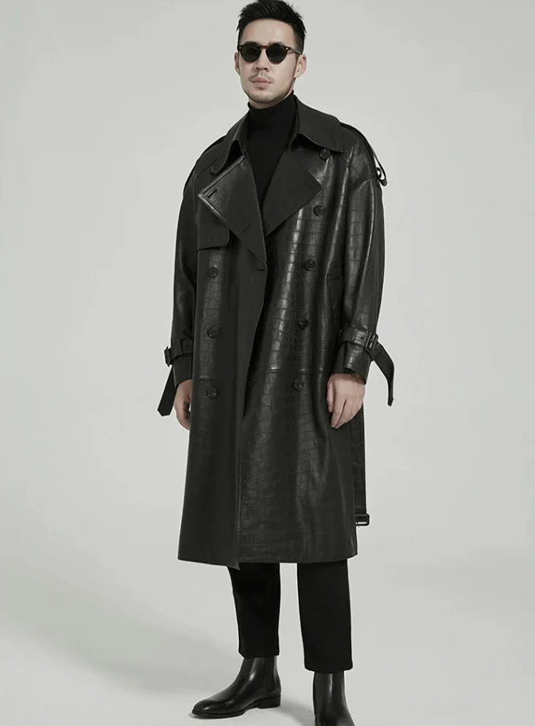 Men's Leather Trench Coat - Image 2