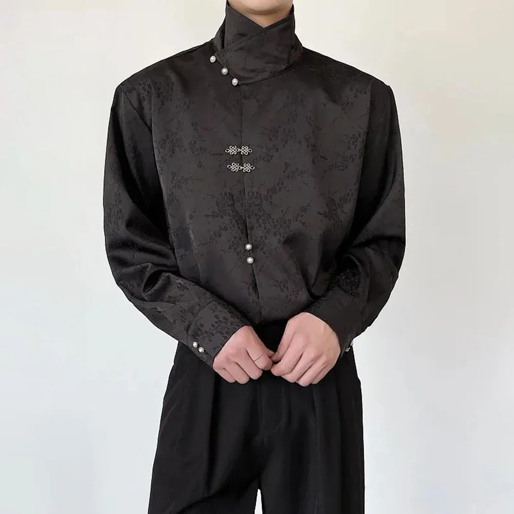 Men's Satin Blouse Black - Image 2