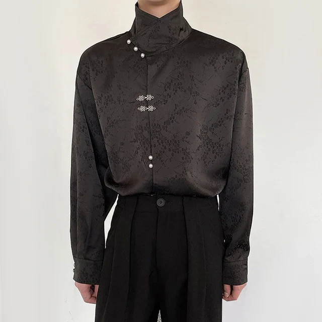 Men's Satin Blouse Black - Image 3