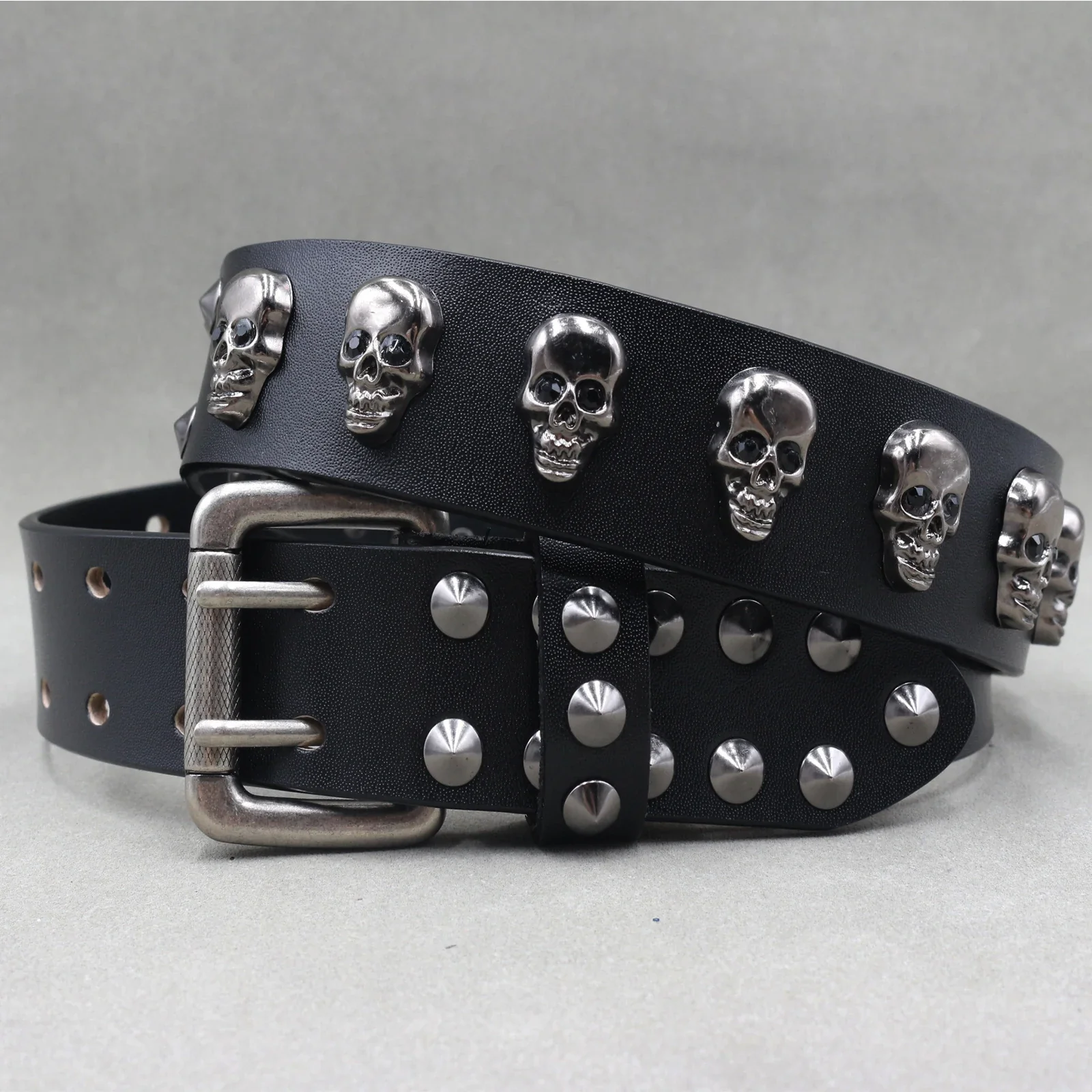 Men's Skull Leather Belt Black - Image 3