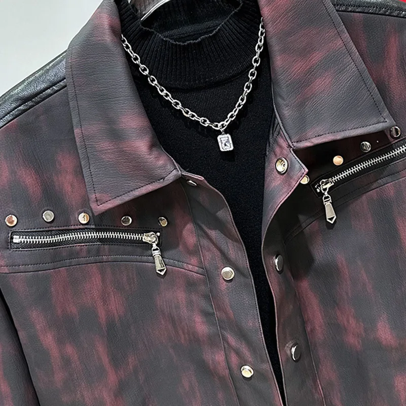 Men's Vintage Leather Jacket Burgundy - Image 2