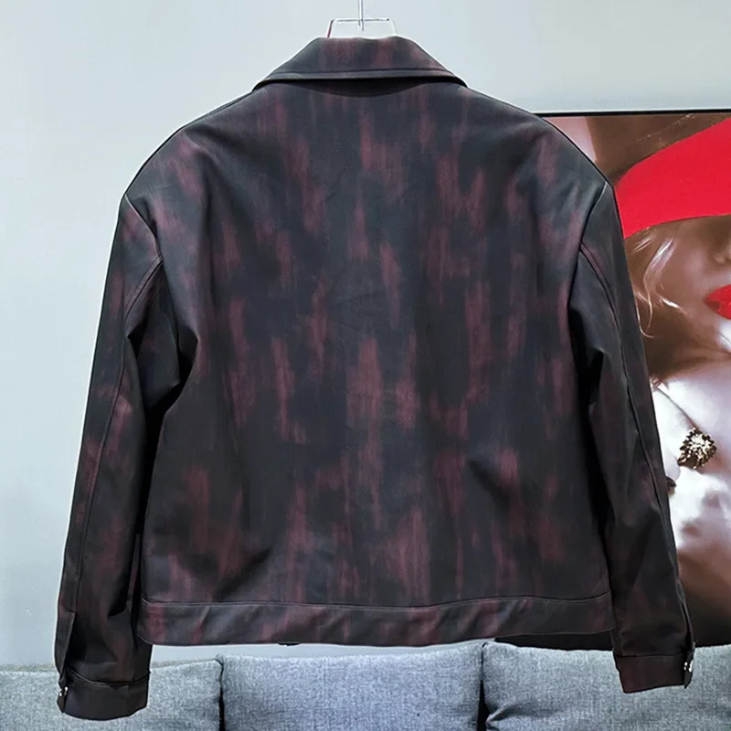 Men's Vintage Leather Jacket Burgundy - Image 3