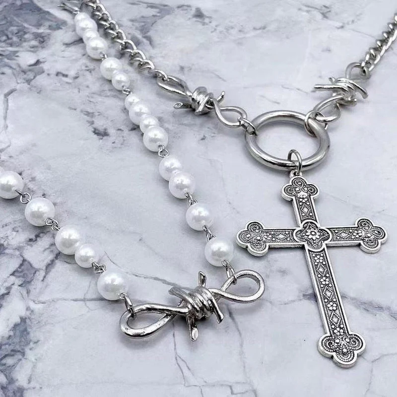 Pearl-Cross Necklace Set - Image 2
