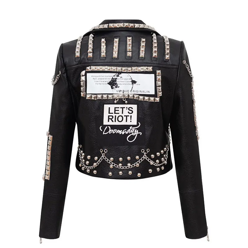 Punk Style Rivet Leather Jacket - Image 2