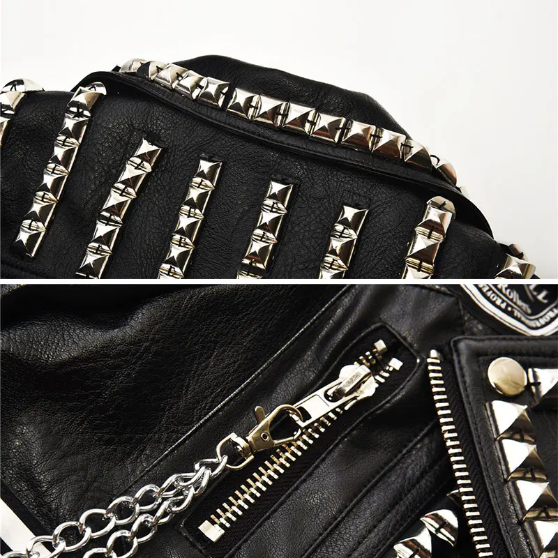 Punk Style Rivet Leather Jacket - Image 3