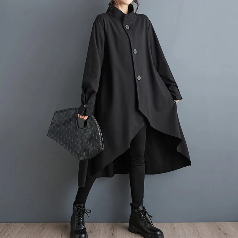 Women's Casual Cape Coat Black - Image 3