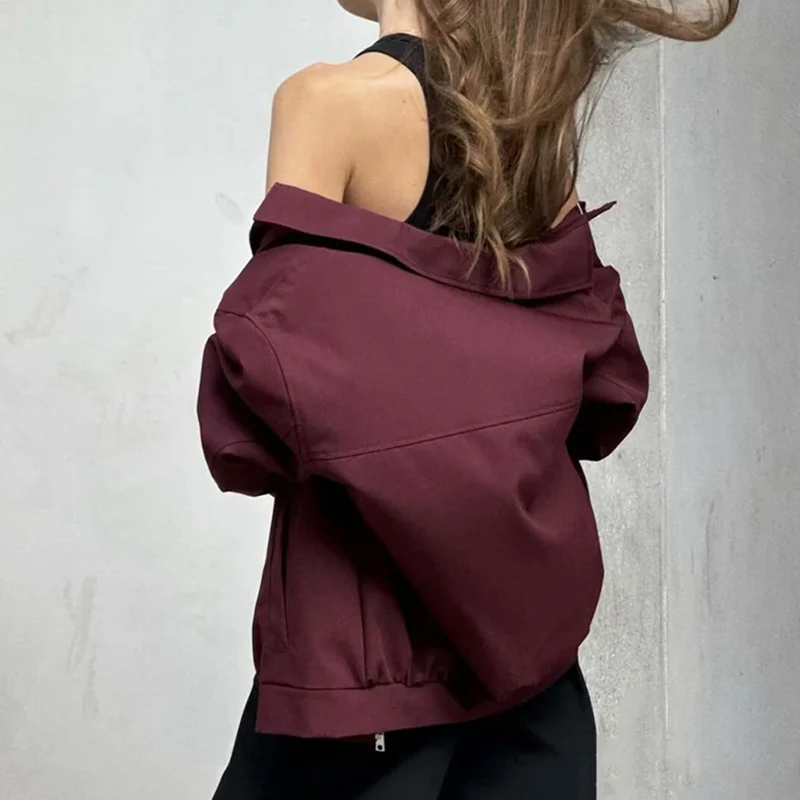 Women's Casual Jacket Burgundy - Image 2