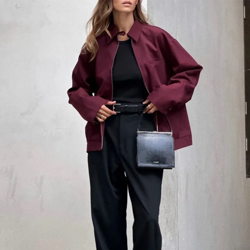 Women's Casual Jacket Burgundy - Image 3