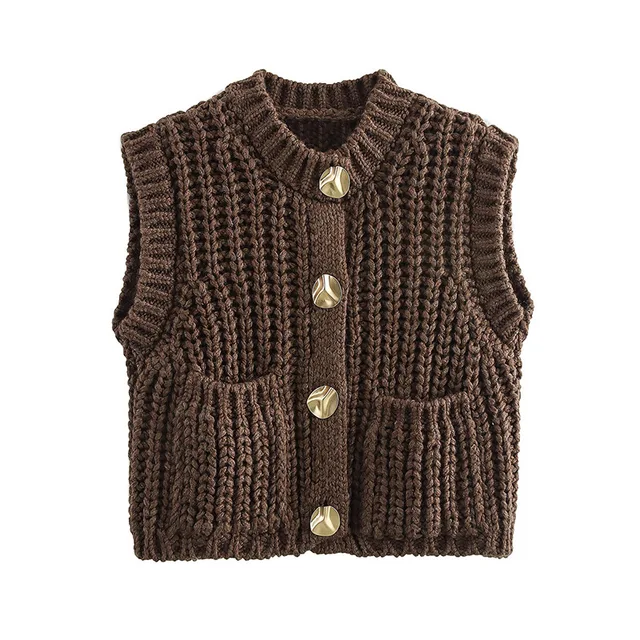 Women's Casual Knitted Vest Brown - Image 2