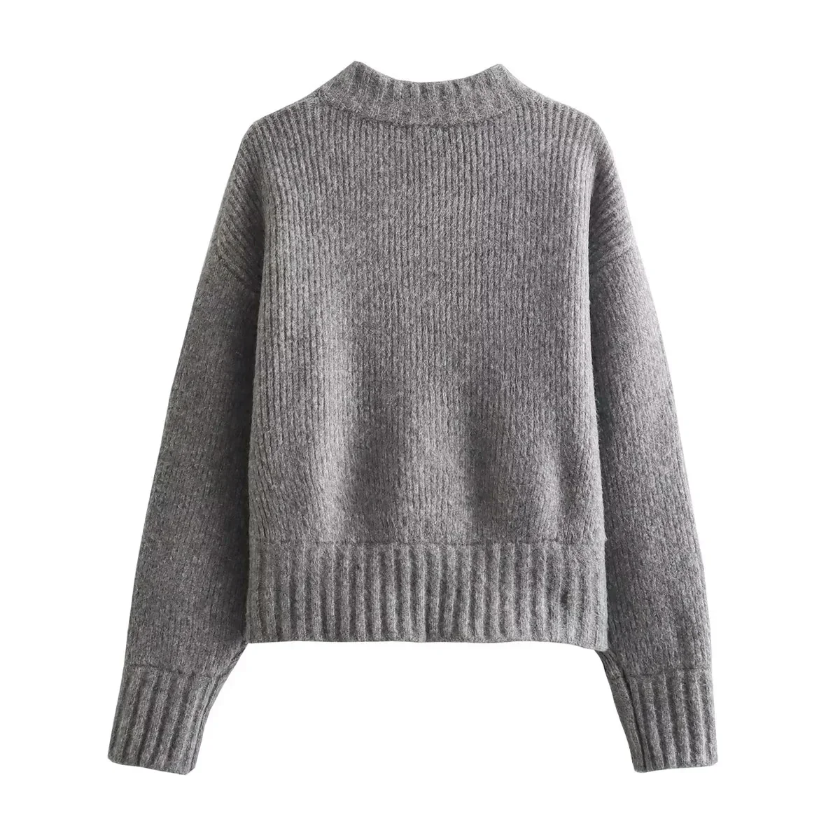 Women's Casual Zipper Sweater Gray - Image 2