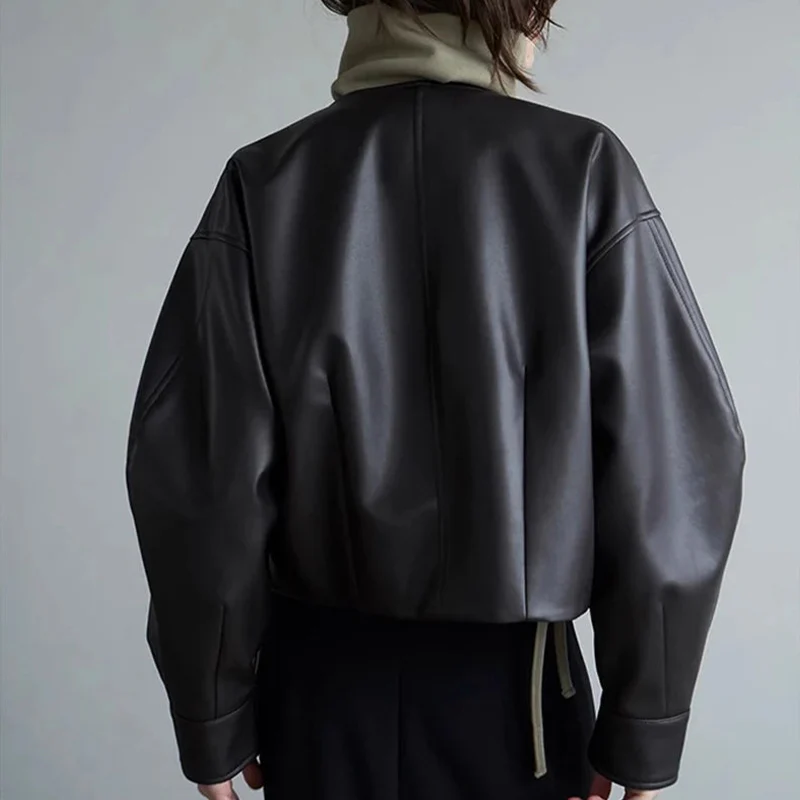 Women's Cropped Leather Jacket - Image 3