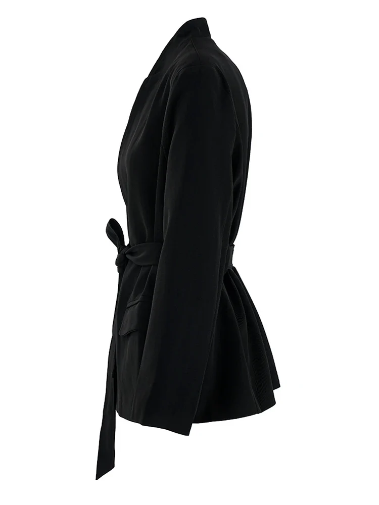 Women's Elegant Belted Jacket Black - Image 2