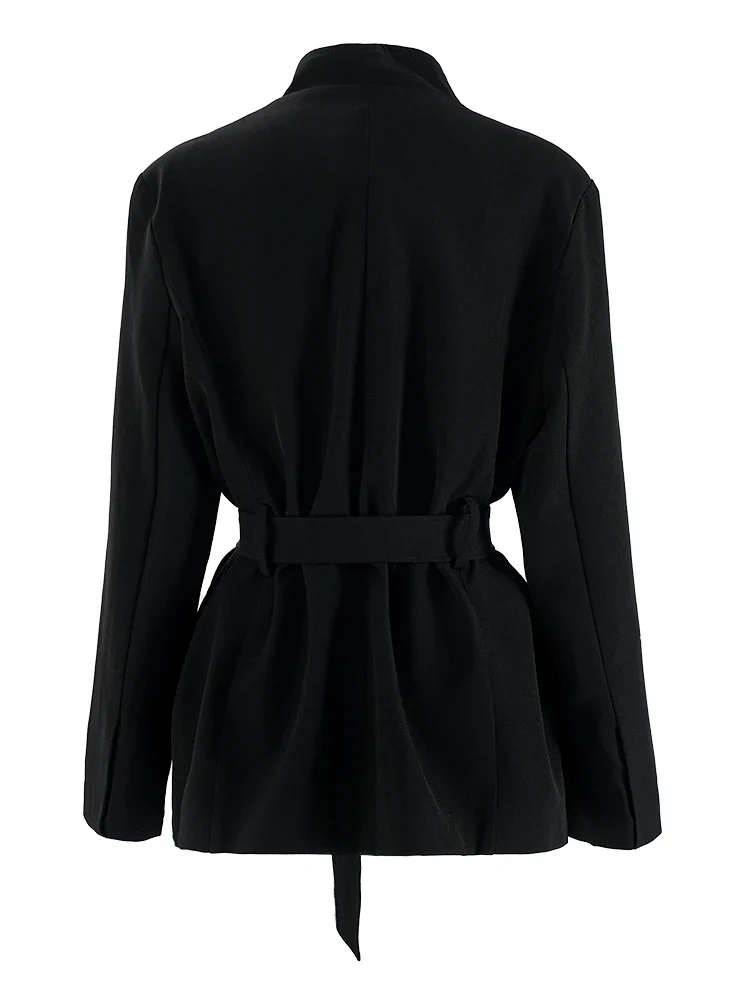 Women's Elegant Belted Jacket Black - Image 3