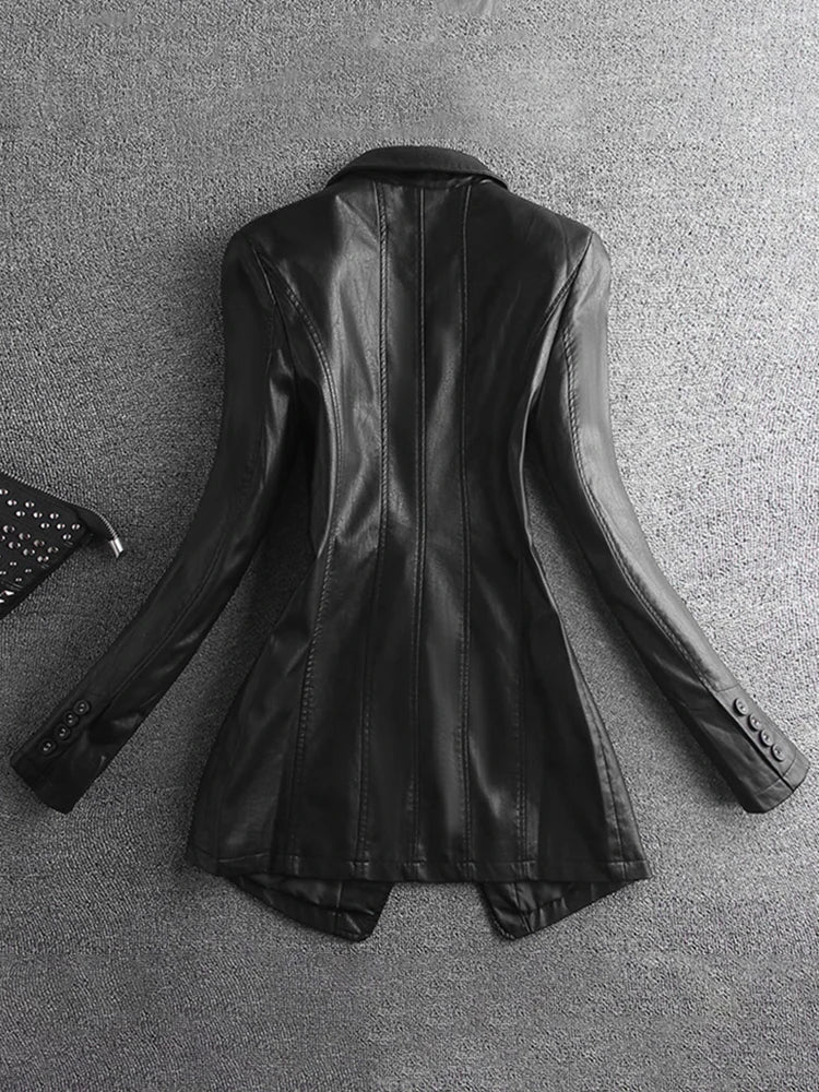 Women's Elegant Leather Blazer - Image 2