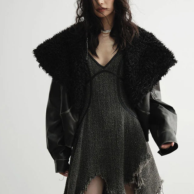 Women's Faux Fur Leather Jacket Black - Image 2