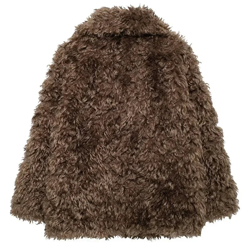 Women's Fluffy Overcoat Brown - Image 2