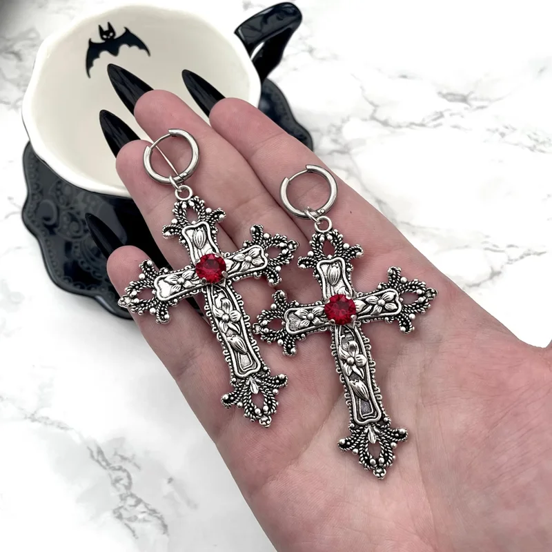 Women's Gothic Cross Earrings - Image 2