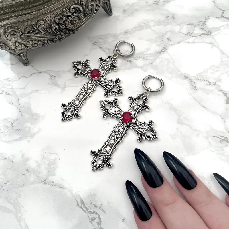 Women's Gothic Cross Earrings - Image 4