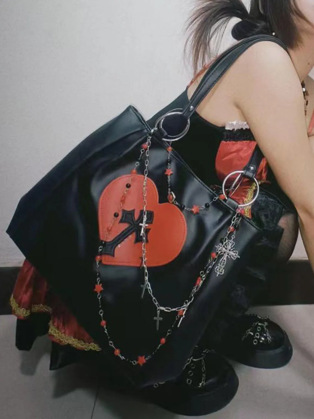 Women's Gothic Leather Bag Black - Image 2