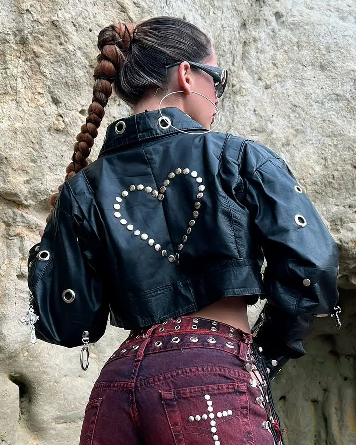 Women's Gothic Leather Jacket Black - Image 2