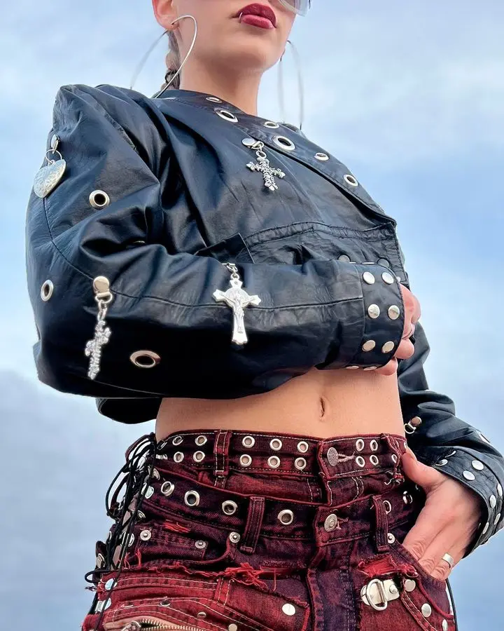 Women's Gothic Leather Jacket Black - Image 3