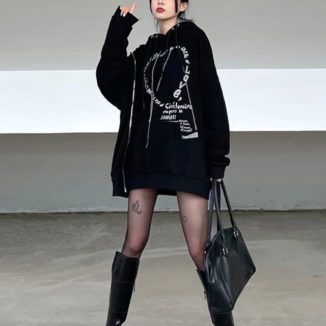 Women's Gothic Punk Hoodie Black - Image 2