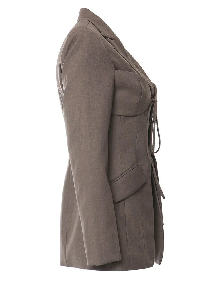 Women's Hollow Out Elegant Blazer Brown - Image 2