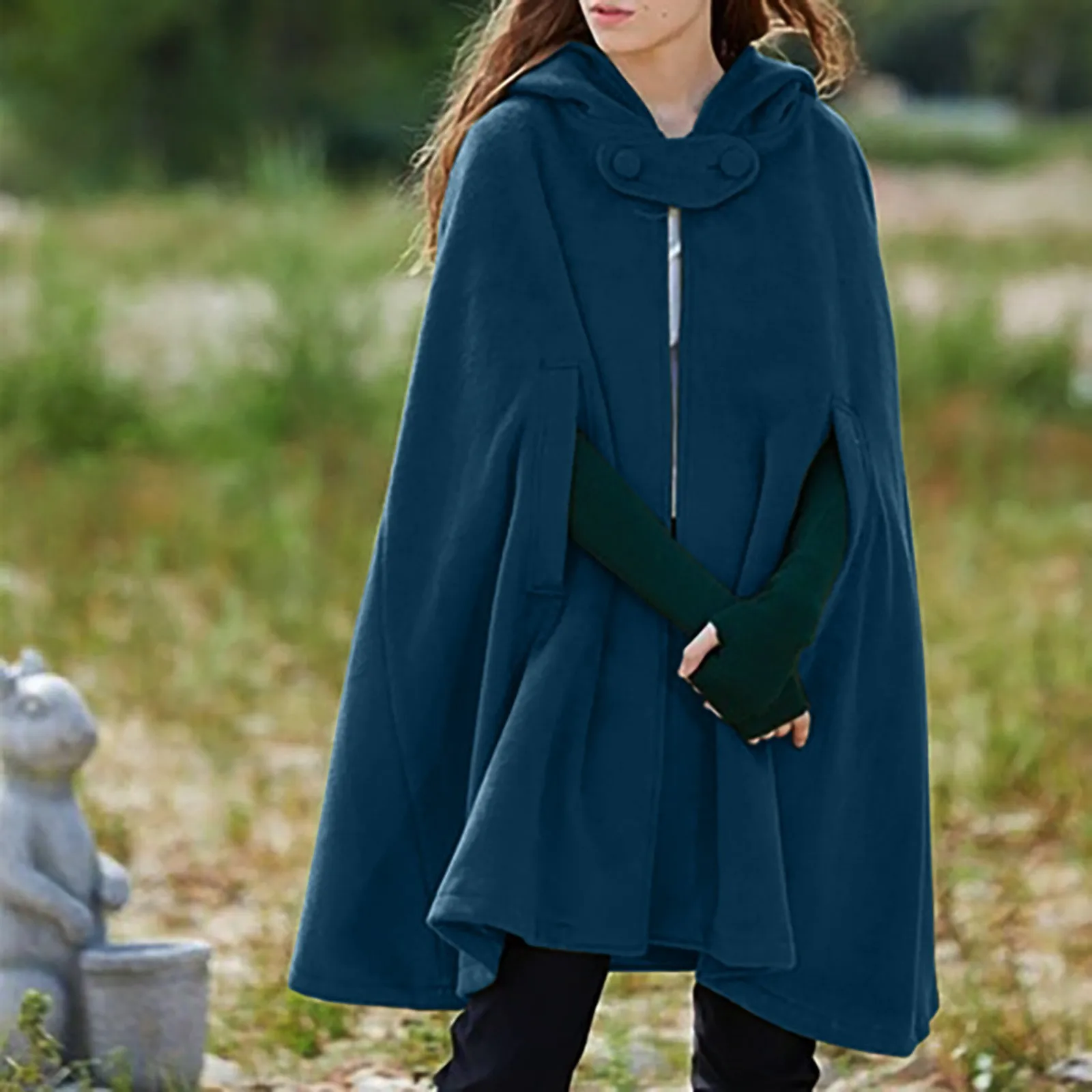 Women's Hooded Cloak Black - Image 4