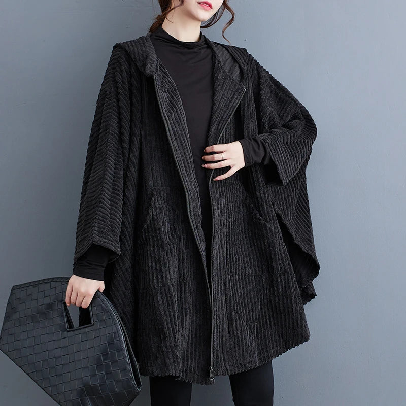 Women's Hooded Zipper Cape Black - Image 3