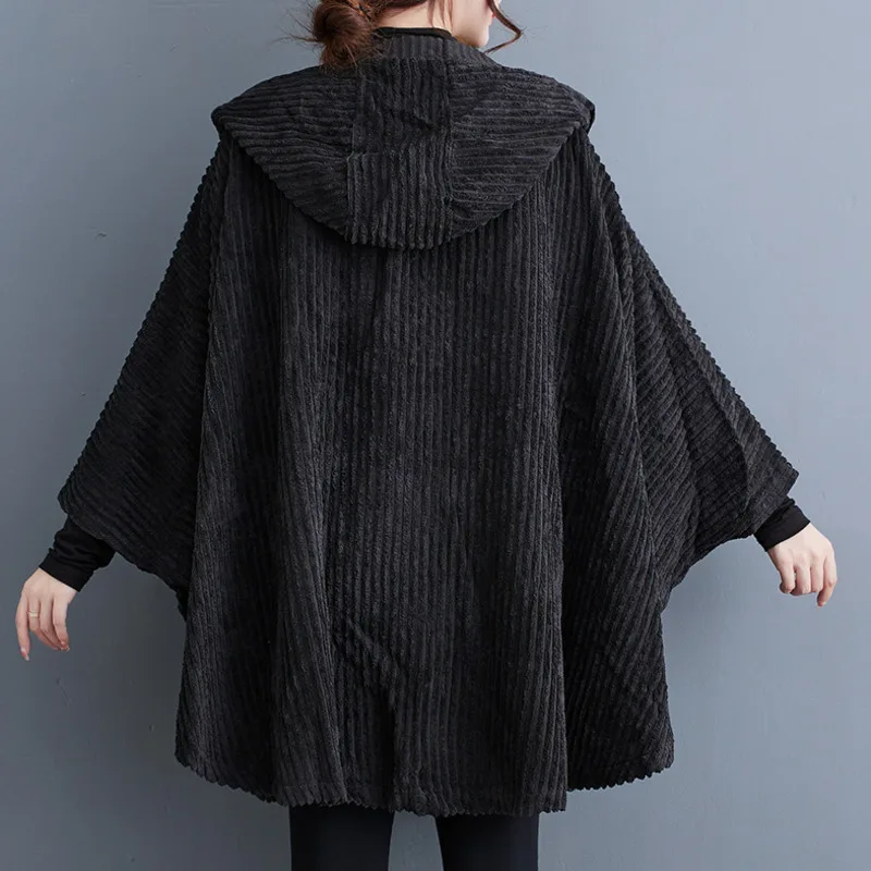 Women's Hooded Zipper Cape Black - Image 4