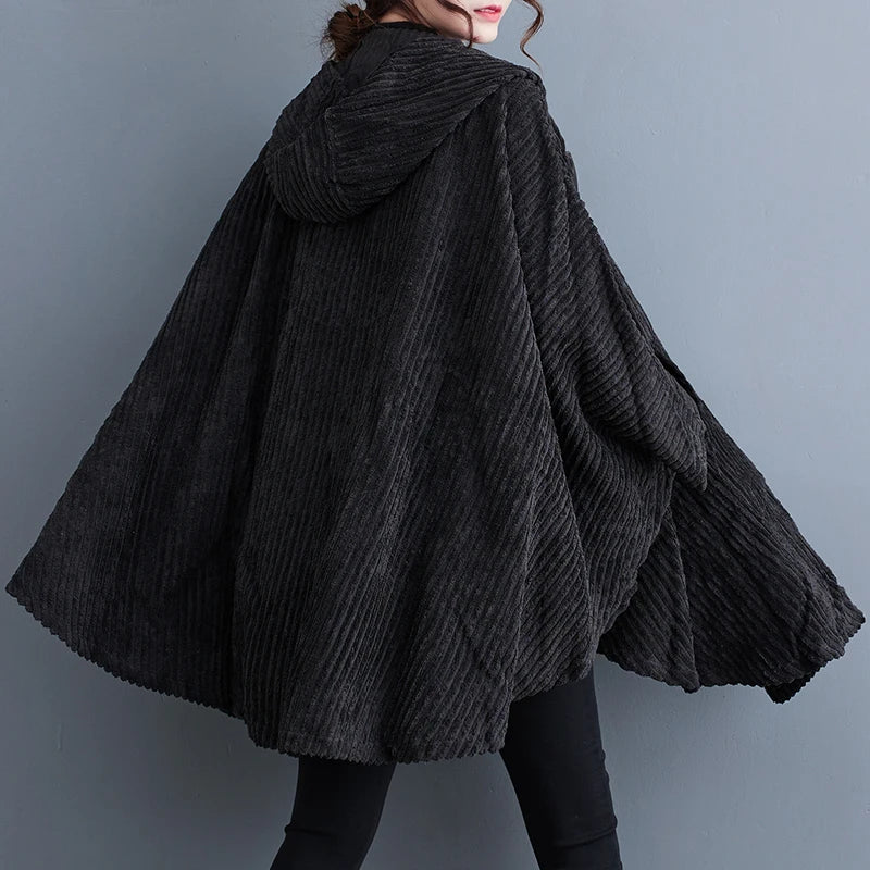 Women's Hooded Zipper Cape Black - Image 5