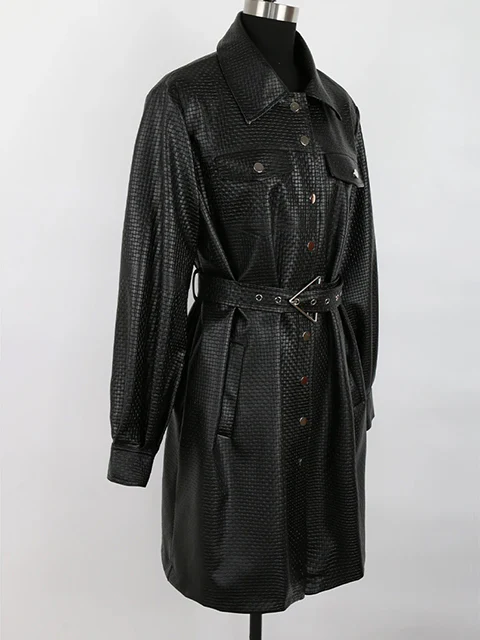 Women's Leather Belted Shirt Black - Image 2