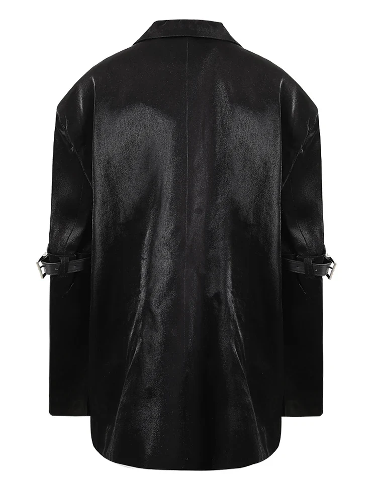 Women's Leather Casual Blazer Black - Image 3