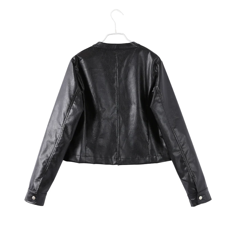 Women's Leather Cloak Jacket Black - Image 7